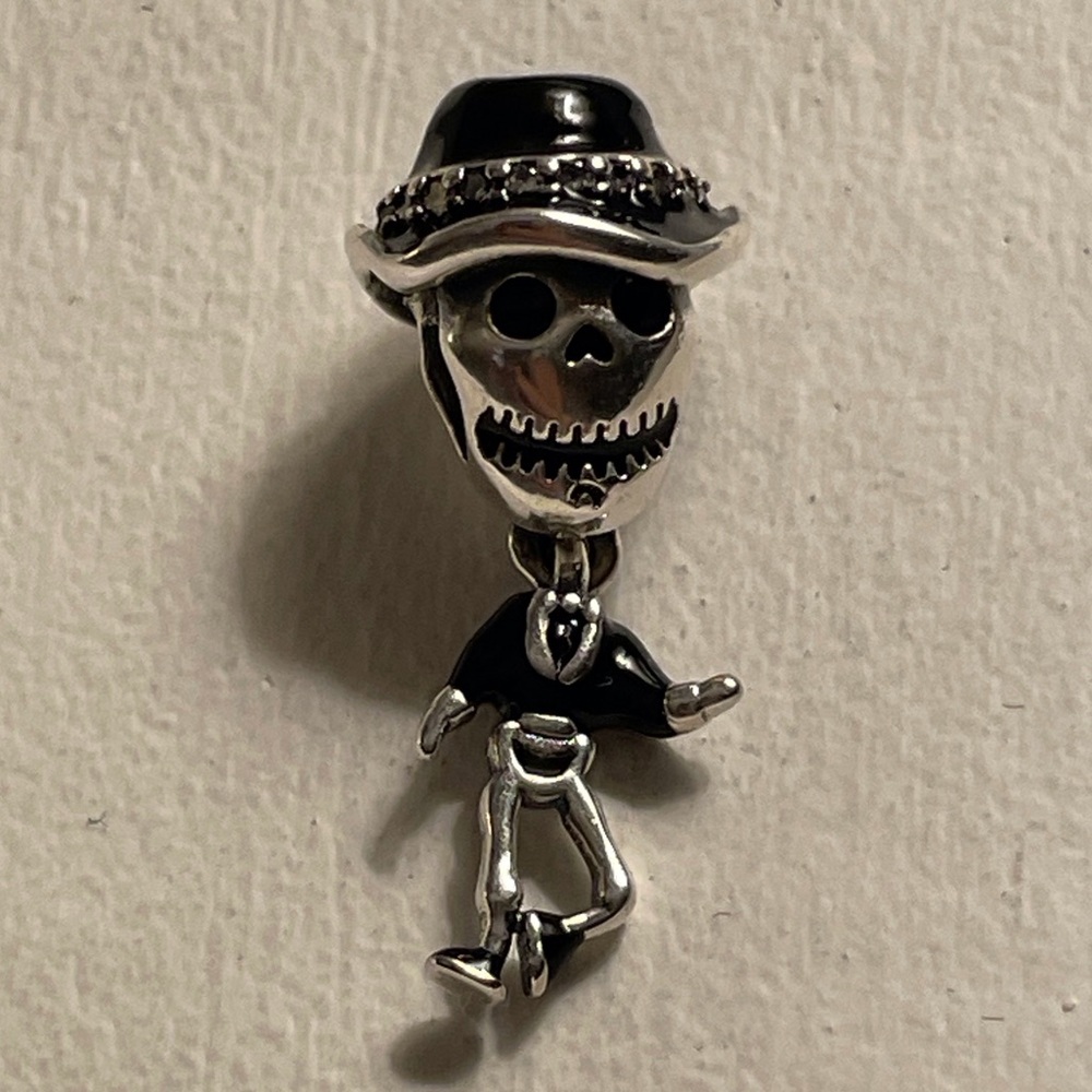 Bracelet Charm Dangling Skeleton Man with Hat & Rhinestones